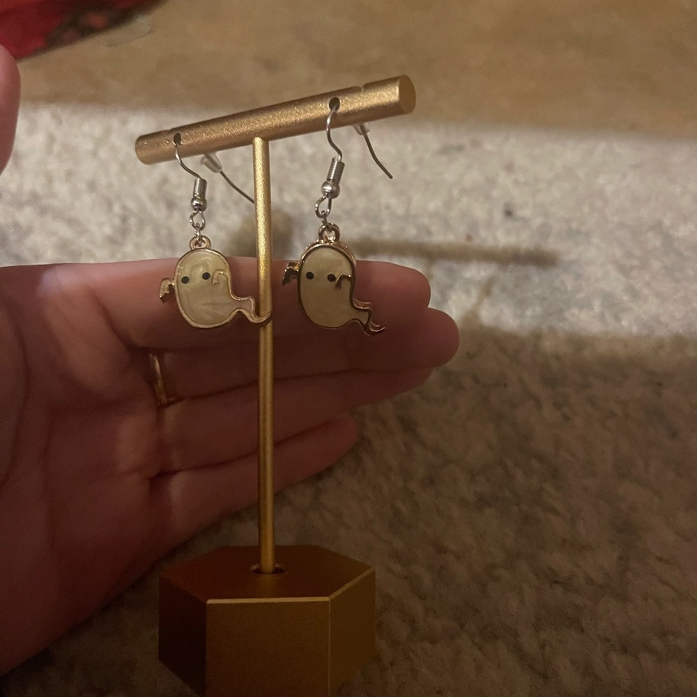White Ghost Tear-Drop Earrings